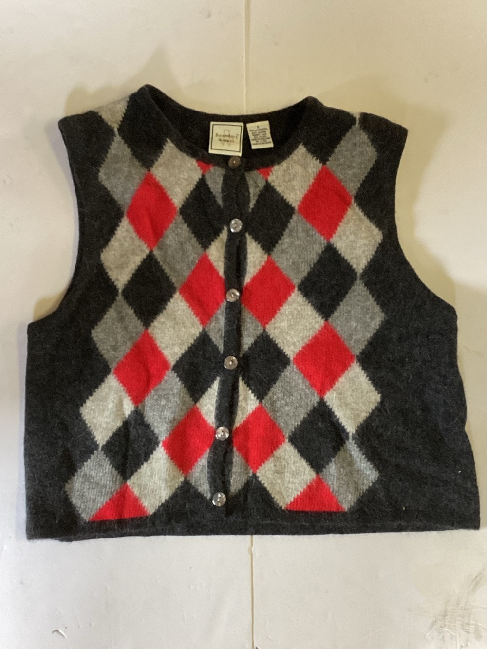 Boundary Waters Argyle Lambs Wool Button Up Vest